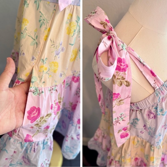 LOVESHACKFANCY Jeanne Pastel Floral Tiered Bow Strap Mini Dress 100% Cotton ~SM - Picture 11 of 16